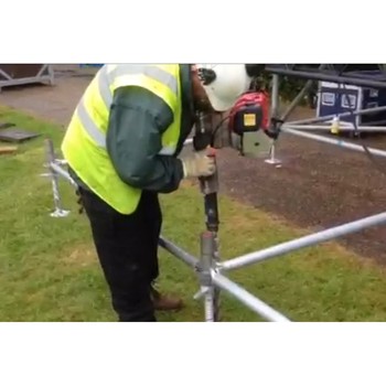 Temporary scaffolding to display media screens at Milton Keynes Bowl