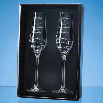 Diamante Champagne Flutes (x 2) with Modena Spiral Cutting in an attractive Gift Box