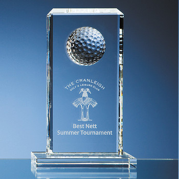 Optical Crystal Golf Ball Rectangle Award (24cm)