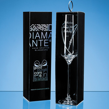 'Just For You' Diamante Champagne Flute with Heart Shaped Cutting in attractive Gift Box