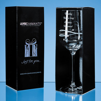 'Just For You' Diamante Wine Glass with Spiral Design Cutting in attractive Gift Box