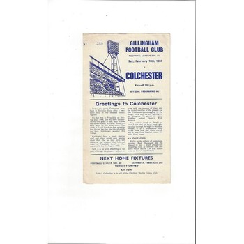 1966/67 Gillingham v Colchester United Football Programme