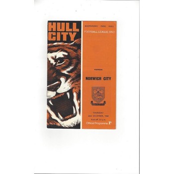 1968/69 Hull City v Norwich City Football Programme