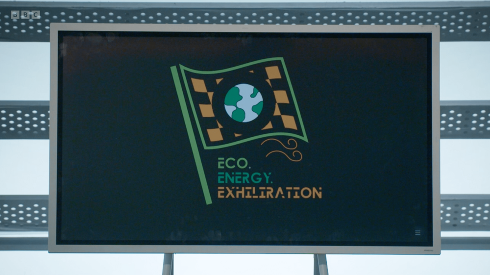 A screen with a logo on the apprentice