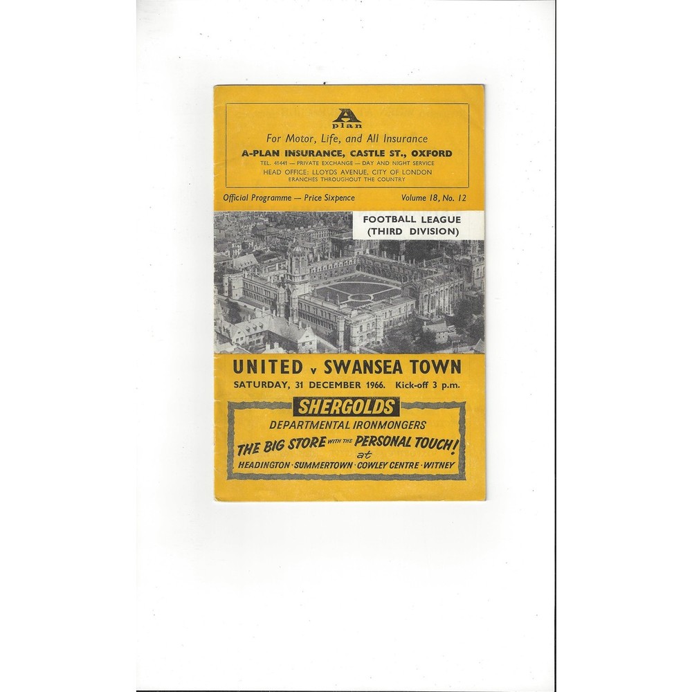 1966/67 Oxford United v Swansea Football Programme