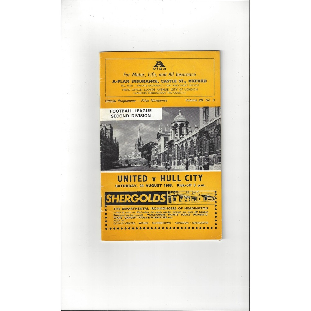 1968/69 Oxford United v Hull City Football Programme + League Review