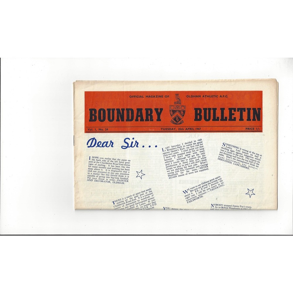 1966/67 Oldham Athletic v Oxford United Football Programme