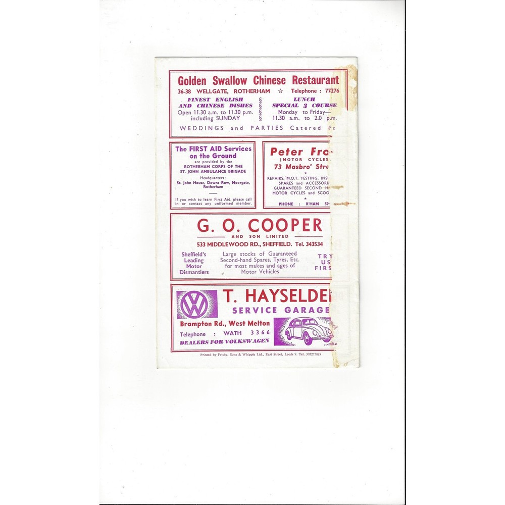 1965/66 Rotherham United v Preston Football Programme