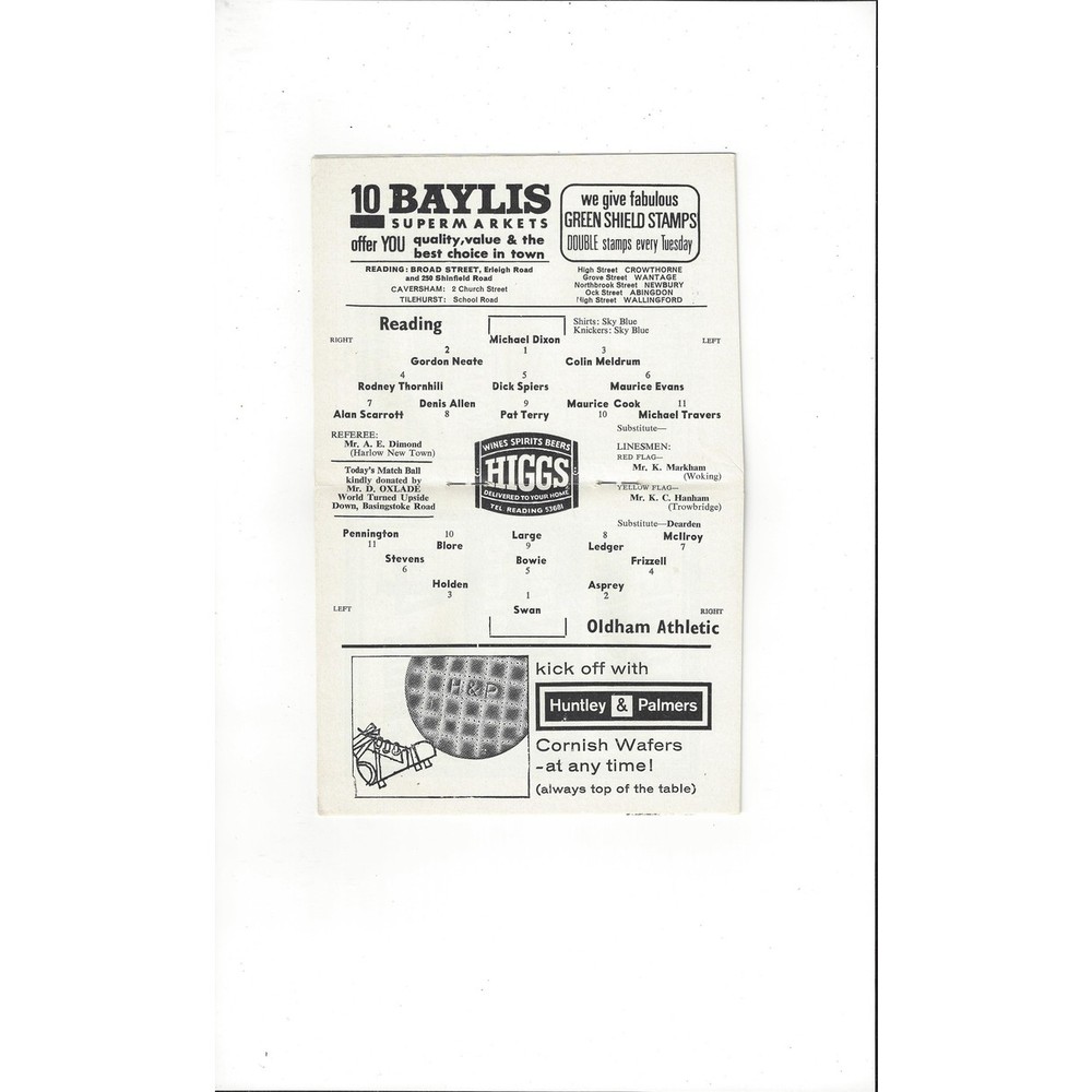 1965/66 Reading v Oldham Athletic Football Programme