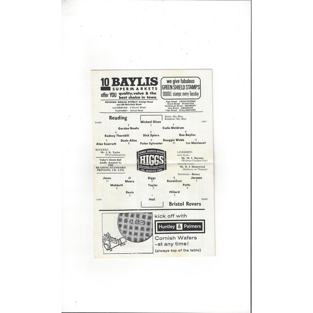 1965/66 Reading v Bristol Rovers Football Programme