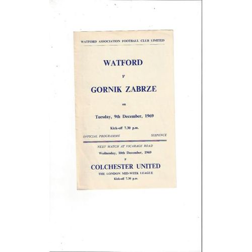 Watford v Gornik Zabrze Friendly Football Programme 1969/70