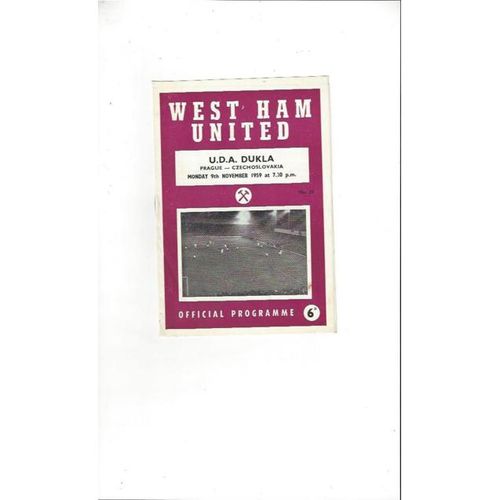 West Ham United v U.D.A. Dukla Friendly Football Programme 1959/60