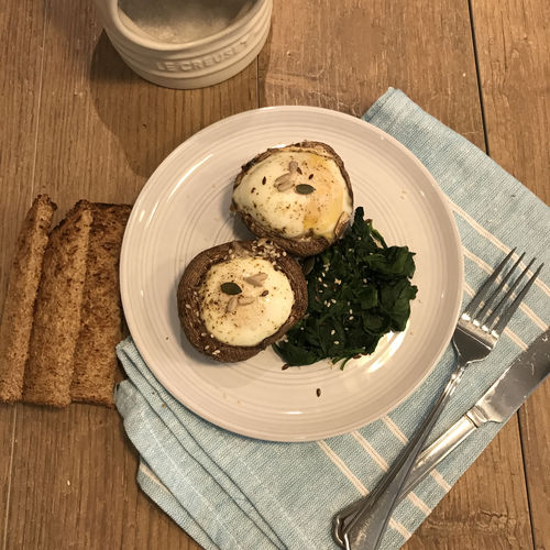 Baked Mushroom Eggs & Spinach