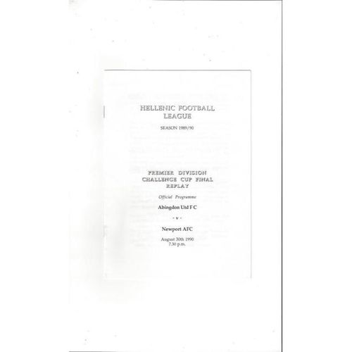 1990/91 Abingdon United v Newport AFC Premier Division Cup Final Football Programme