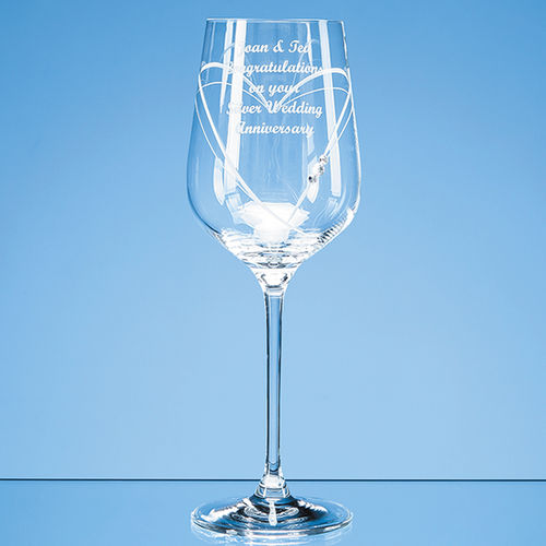 'Just For You' Diamante Wine Glass with Heart Shaped Cutting in an attractive Gift Box
