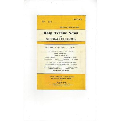 Southport v Burnley Friendly Football Programme Opening of New Stands 1968/69