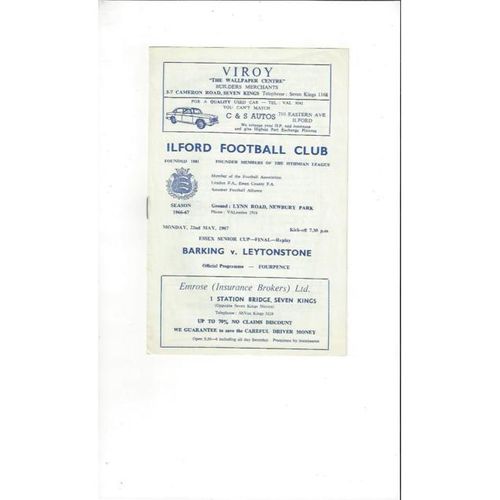 1967 Barking v Leytonstone Essex Snr Cup Final Replay Football Programme @ Ilford