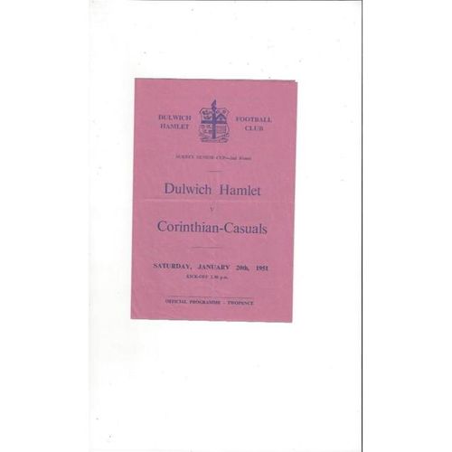 1950/51 Dulwich Hamlet v Corinthian Casuals Surrey Senior Cup Football Programme