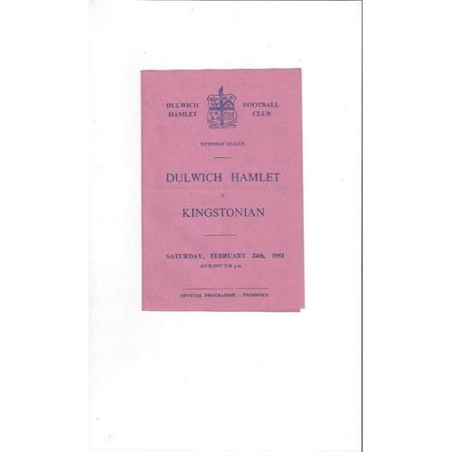 1950/51 Dulwich Hamlet v Kingstonian Football Programme
