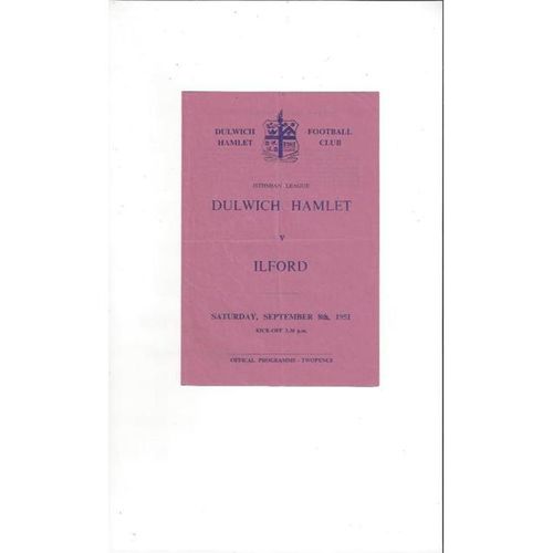 1951/52 Dulwich Hamlet v Ilford Football Programme