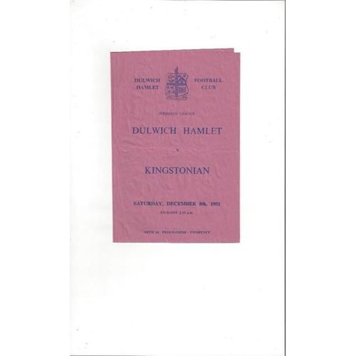 1951/52 Dulwich Hamlet v Kingstonian Football Programme