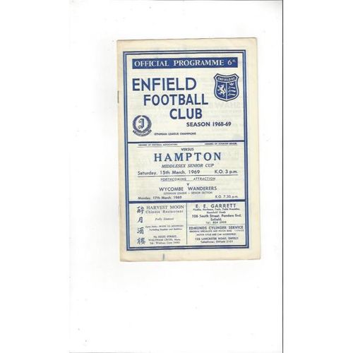 1968/69 Enfield v Hampton Middlesex Senior Cup Football Programme