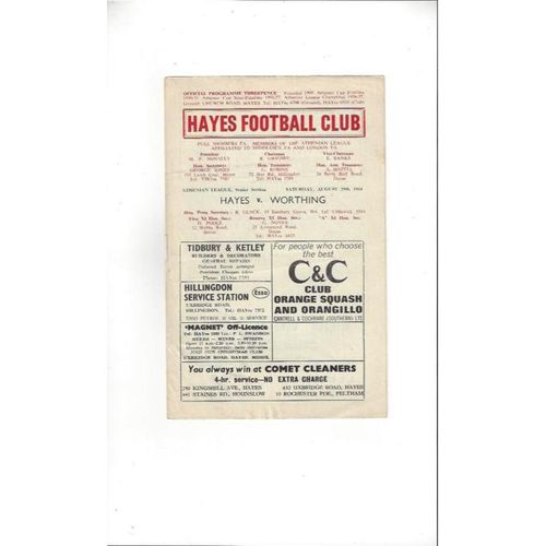 1964/65 Hayes v Worthing Football Programme