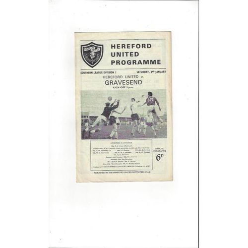 1964/65 Hereford United v Gravesend Football Programme