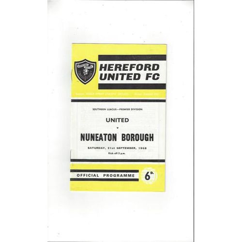 1968/69 Hereford United v Nuneaton Borough Football Programme