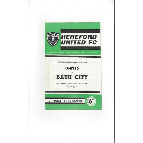 1969/70 Hereford United v Bath City Football Programme