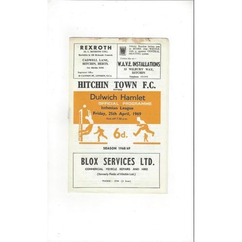1968/69 Hitchin Town v Dulwich Hamlet Football Programme