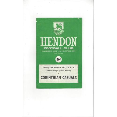 1963/64 Hendon v Corinthian Casuals Football Programme