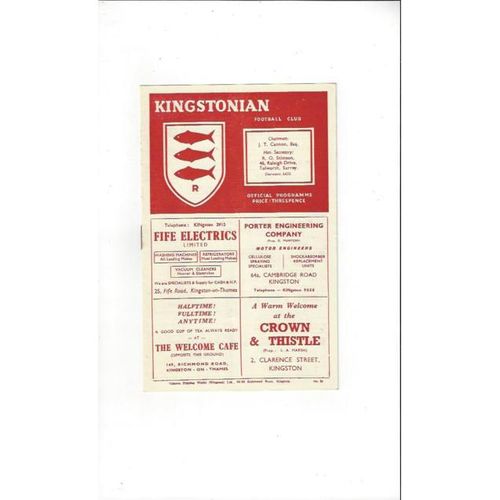 1953/54 Kingstonian v Dulwich Hamlet Football Programme