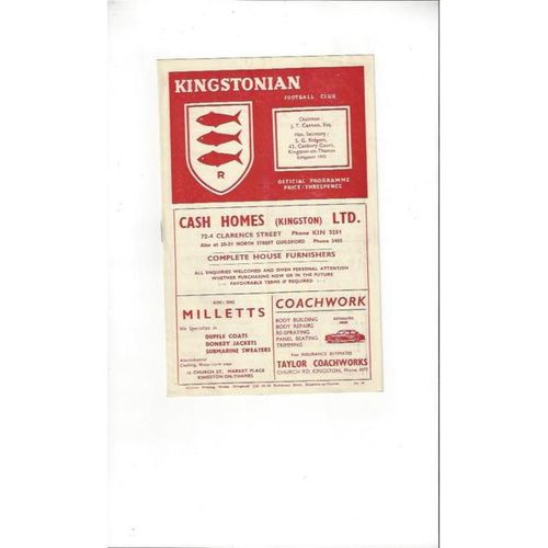 1955/56 Kingstonian v Dulwich Hamlet Football Programme