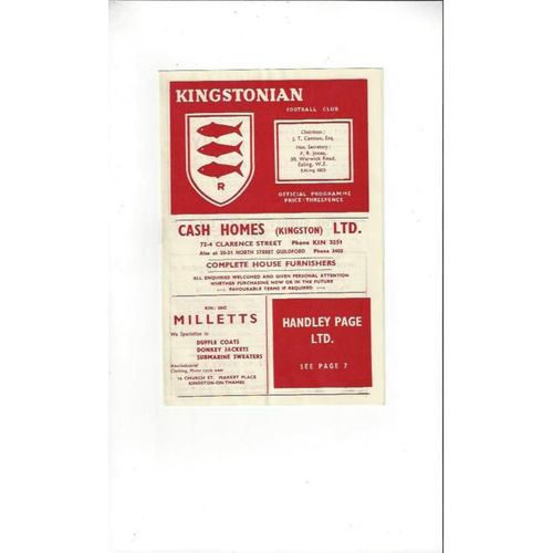 1956/57 Kingstonian v Dulwich Hamlet Football Programme