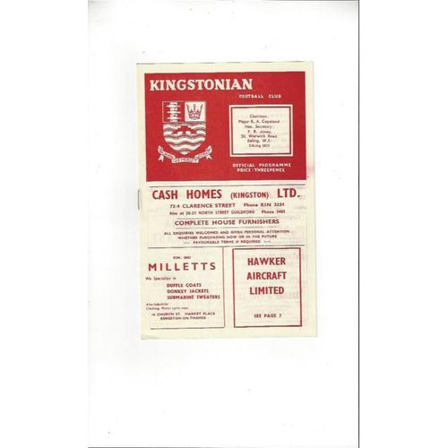 1958/59 Kingstonian v Dulwich Hamlet Football Programme