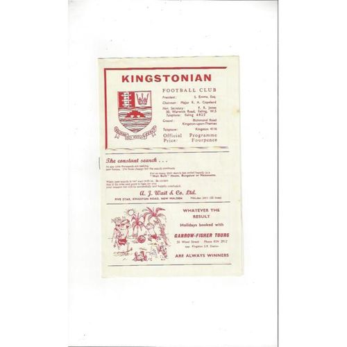 1964/65 Kingstonian v Dulwich Hamlet Football Programme