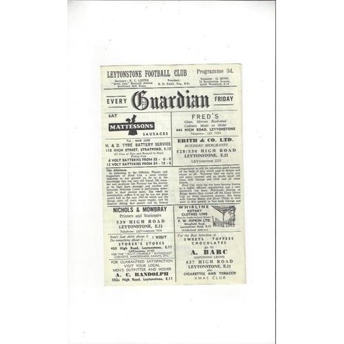 1962/63 Leytonstone v Ford United Football Programme