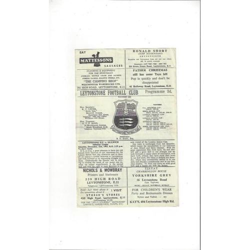 1963/64 Leytonstone v Dulwich Hamlet Football Programme