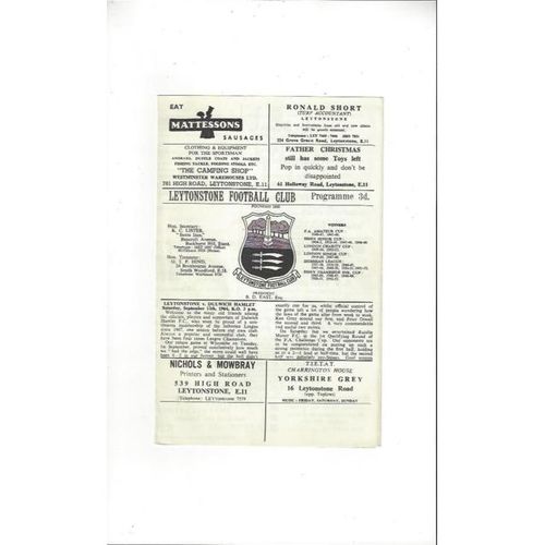 1964/65 Leytonstone v Dulwich Hamlet Football Programme