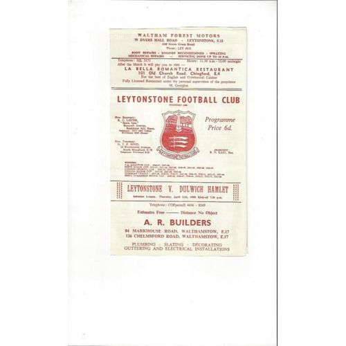 1967/68 Leytonstone v Dulwich Hamlet Football Programme