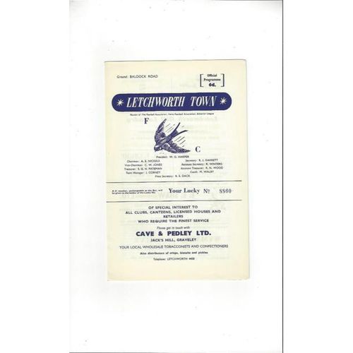 1966/67 Letchworth v Hertford Football Programme