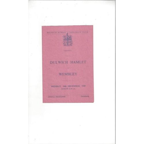 Dulwich Hamlet v Wembley Friendly Football Programme 1949/50