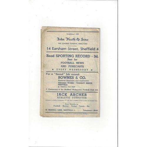 1947/48 Sheffield Wednesday v Barnsley Football Programme
