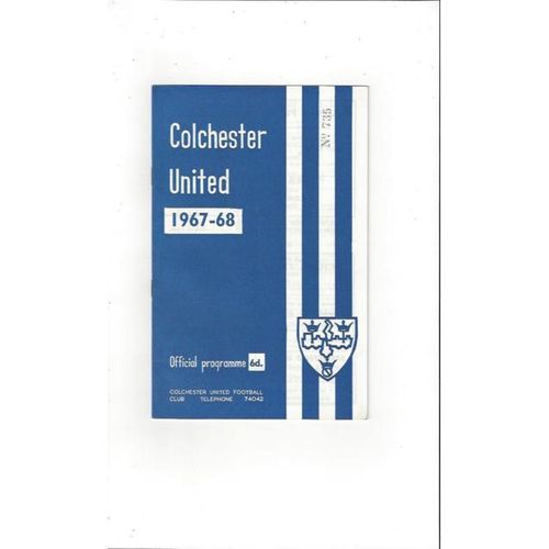 1967/68 Colchester United v Watford Football Programme