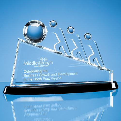 Optical Crystal Slope Teamwork Award Mounted on an Onyx Black Crystal Base (32cm)