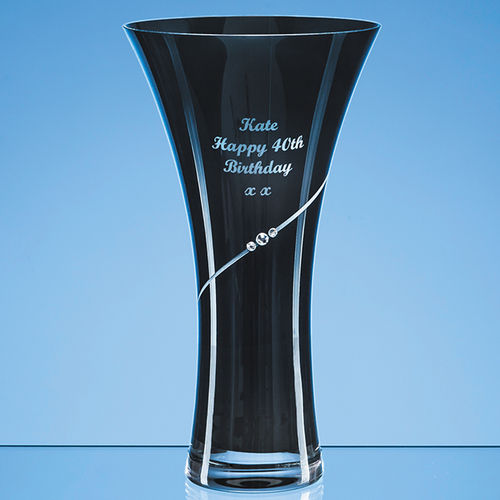 Onyx Black Diamante Trumpet Vase - 25cm
