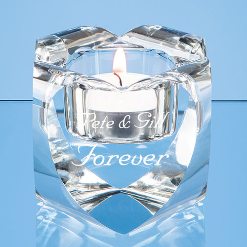 Optical Crystal Heart Tealight Holder - 6cm