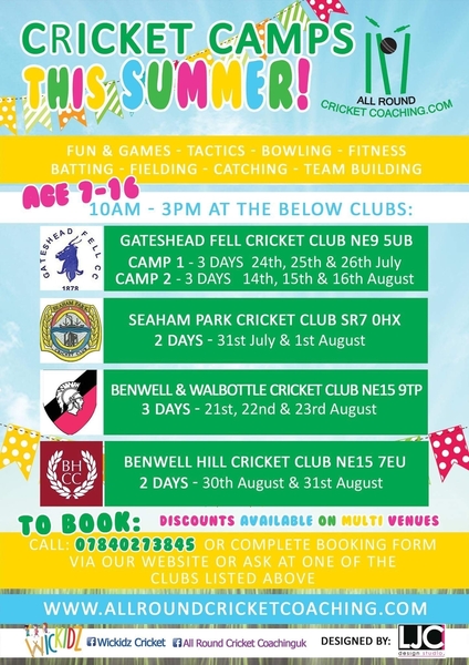 4 VENUES FOR CRICKET CAMPS (ages 7-16 )SUMMER 2017