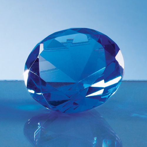 Optical Crystal Blue Diamond Paperweight - 6cm